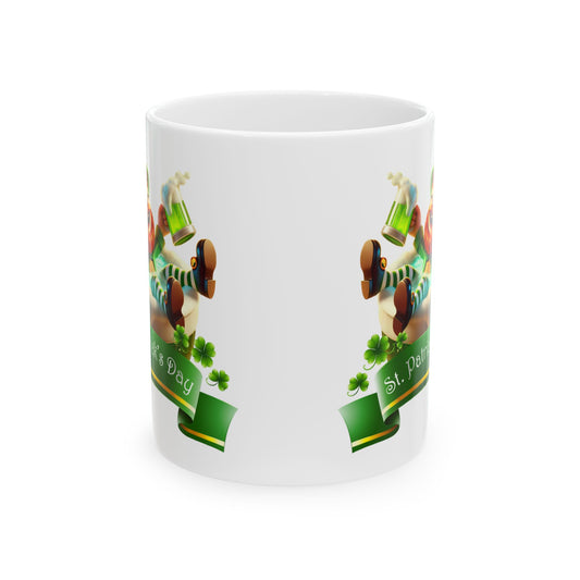 St Patrick Day Ceramic Mug Festive Irish Coffee Cup Shamrock Clover Drinkware Holiday Gift for Friends & Family Green Accent Mug