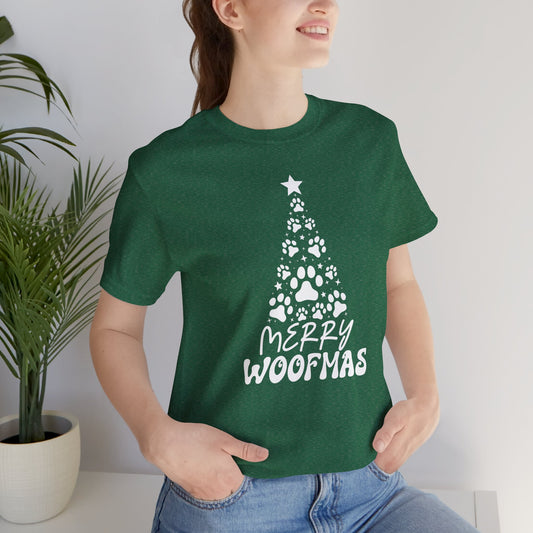 Merry Woofmas Christmas T Shirt Dog Paw Christmas Tree Design Cute Holiday Dog Lover Gift Shirt for Pet Owners