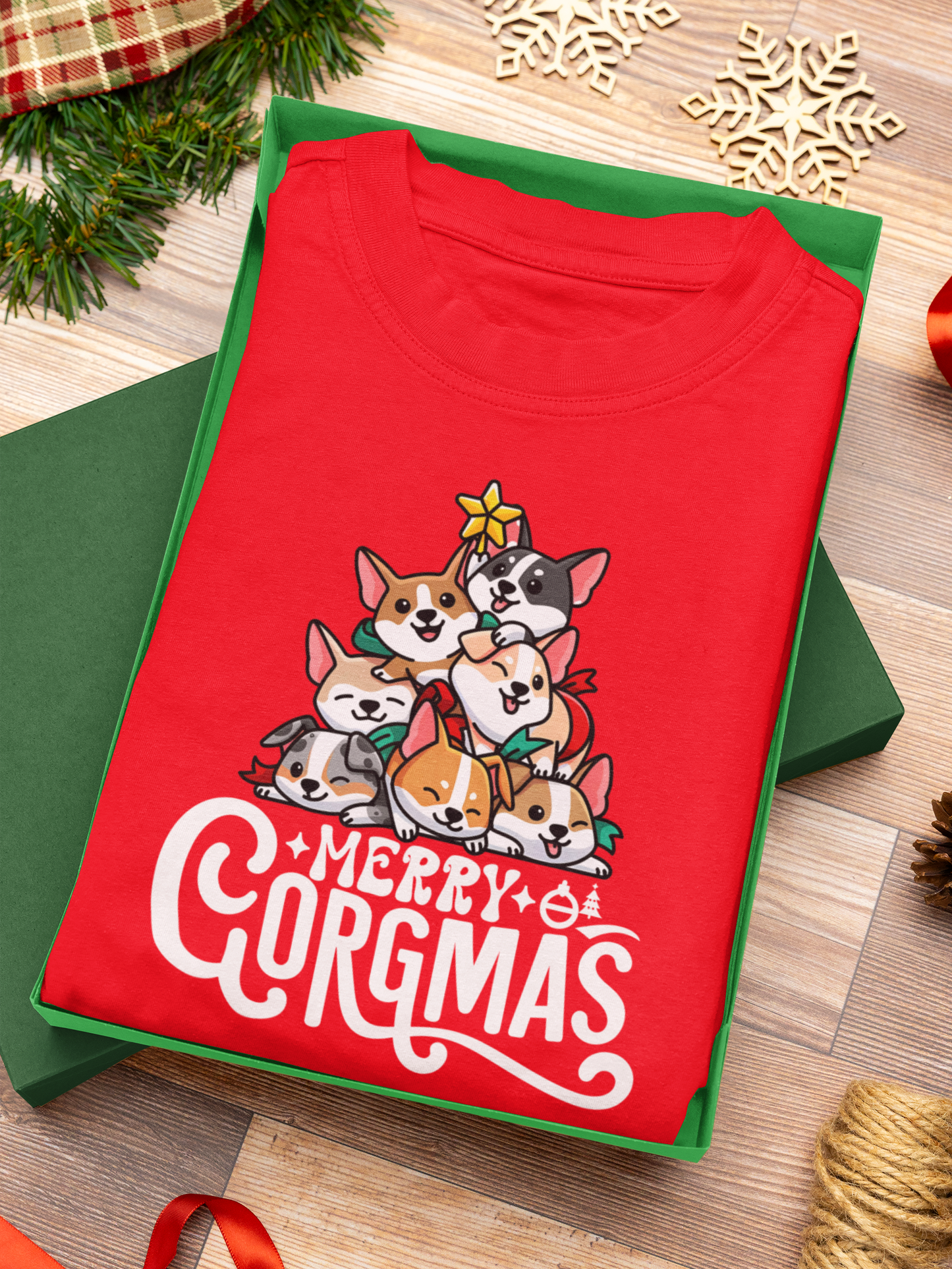 Merry Corgmas Christmas Shirt - Cute Corgi Holiday Design - Cozy Christmas Gift - Corgi Lovers T-Shirt