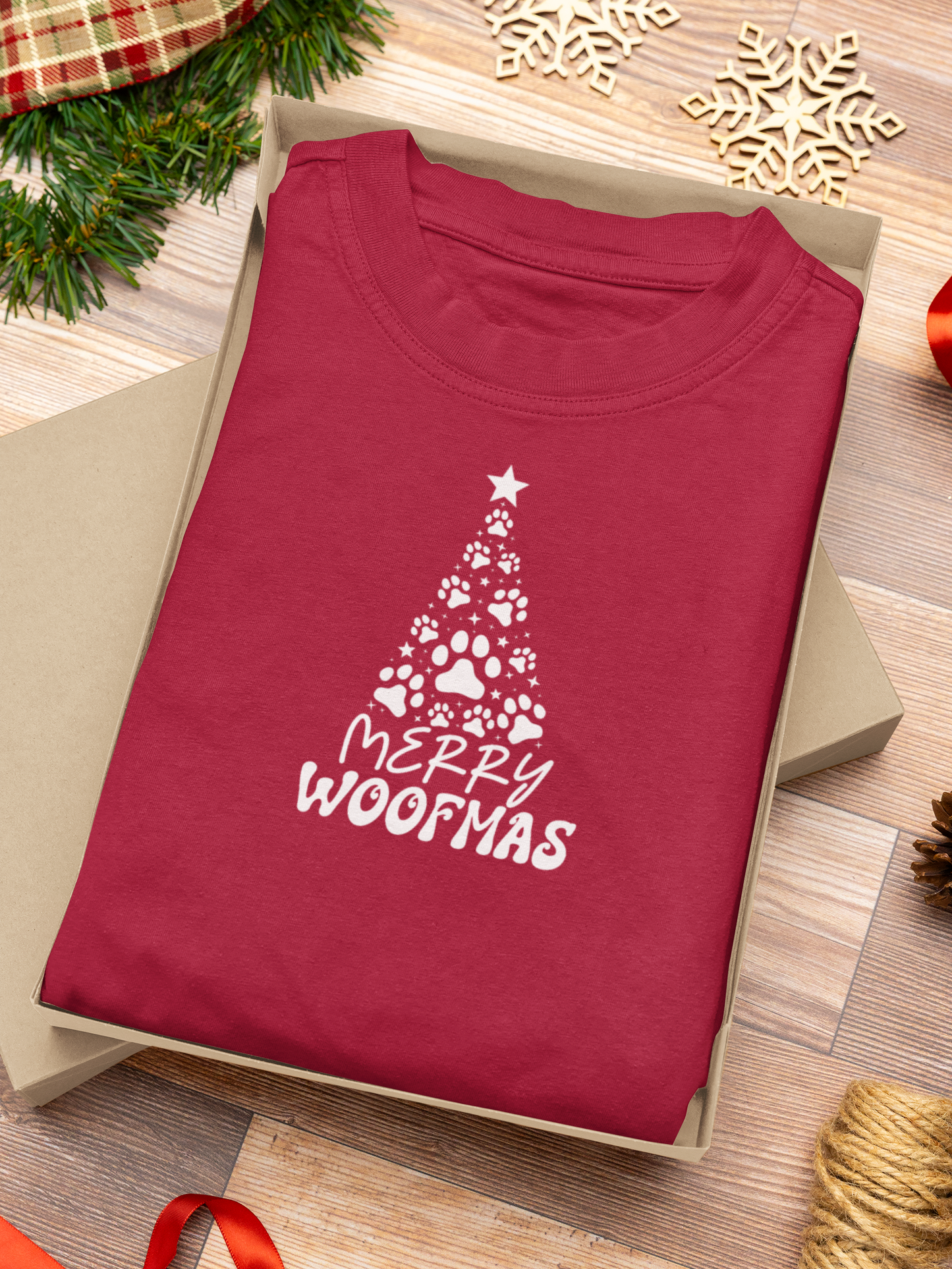 Merry Woofmas Christmas T Shirt Dog Paw Christmas Tree Design Cute Holiday Dog Lover Gift Shirt for Pet Owners